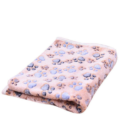 Medium Size Pet Mat Paw Print Cat Dog Puppy Fleece Soft Pet Blanket Bed Cushion - Beige