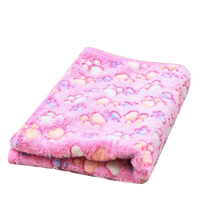 Large Size Pet Mat Paw Print Cat Dog Puppy Fleece Soft Pet Blanket Bed Cushion - Pink