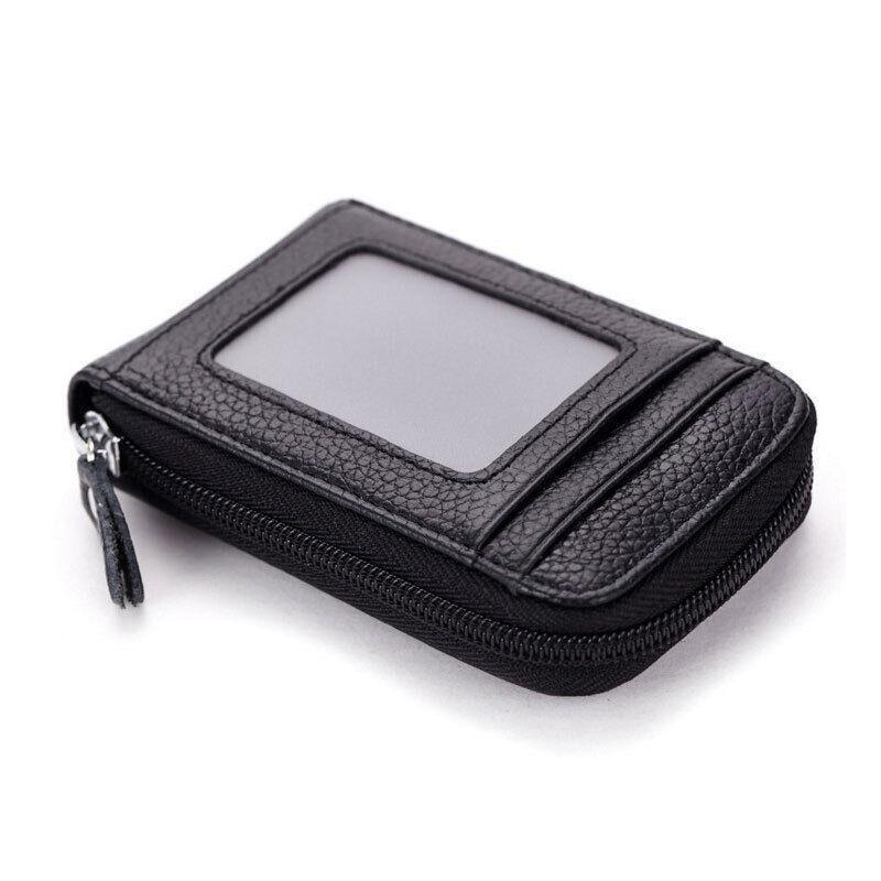 Rfid Blocking Leather Wallet Anti-Theft Credit Card Holder Men Women Coin Purse - Coffee
