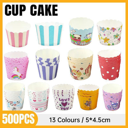 500pcs Colorful Cupcake Muffin Baking Cups Greaseproof Nonstick Paper Liners - Cupcake-500pcs-FTBD