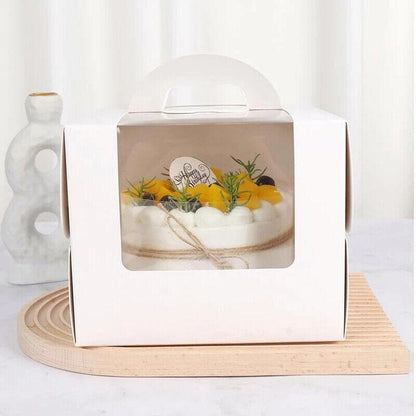8 Inch Cake Box with Window Paper Packaging Box Handle for Party Wedding Bakery - 10PCS