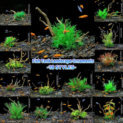 Aquarium Landscaping Decoration Artificial Wood and Plants Fish Tank Ornament - CM2201-Dark Red