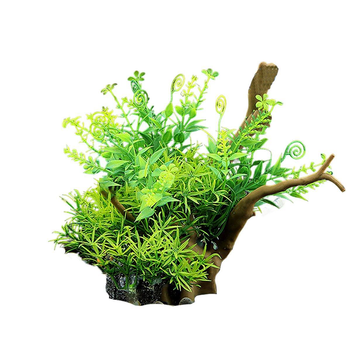 Aquarium Landscaping Decoration Artificial Wood and Plants Fish Tank Ornament - CM2201-Dark Red