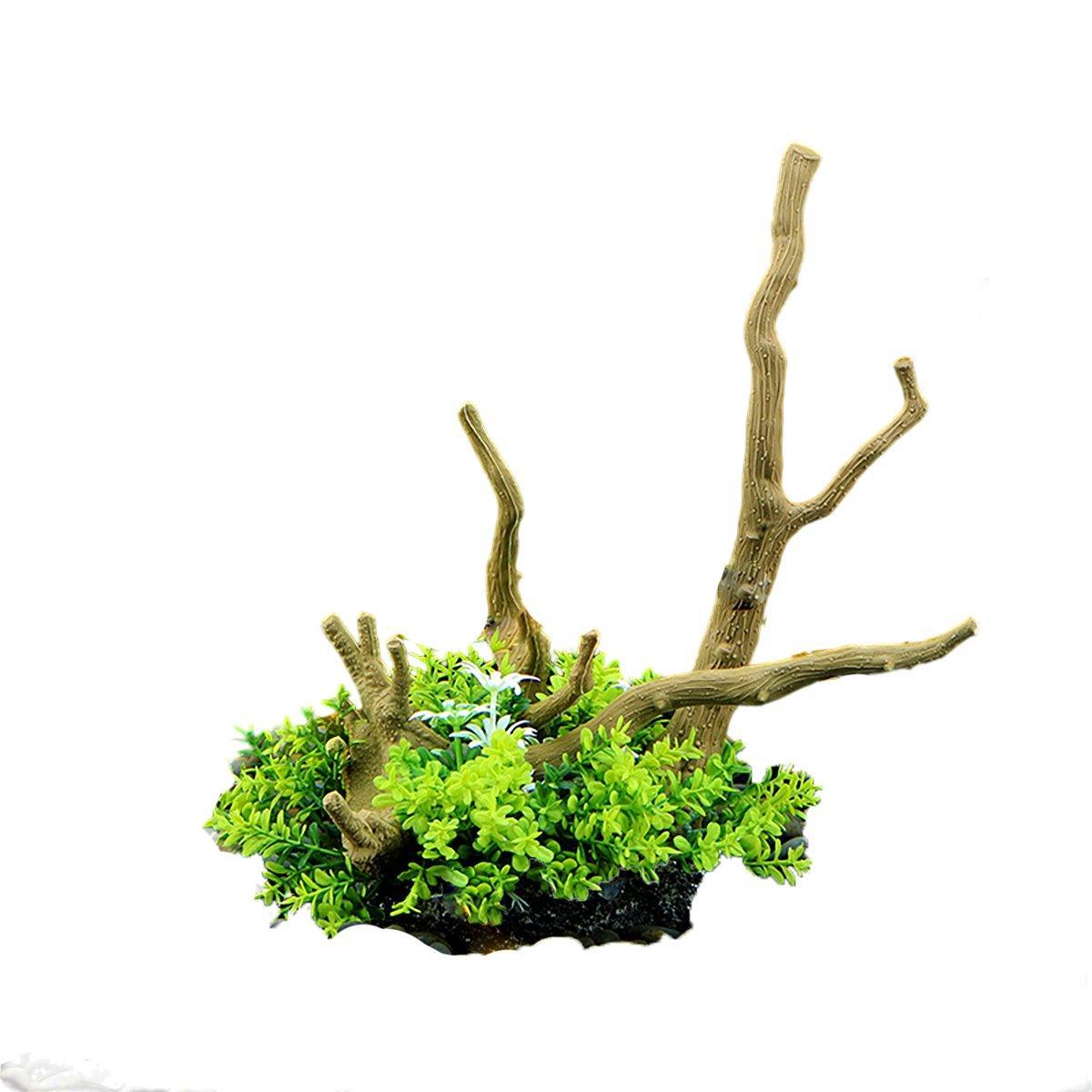 Aquarium Landscaping Decoration Artificial Wood and Plants Fish Tank Ornament - CM2201-Dark Red