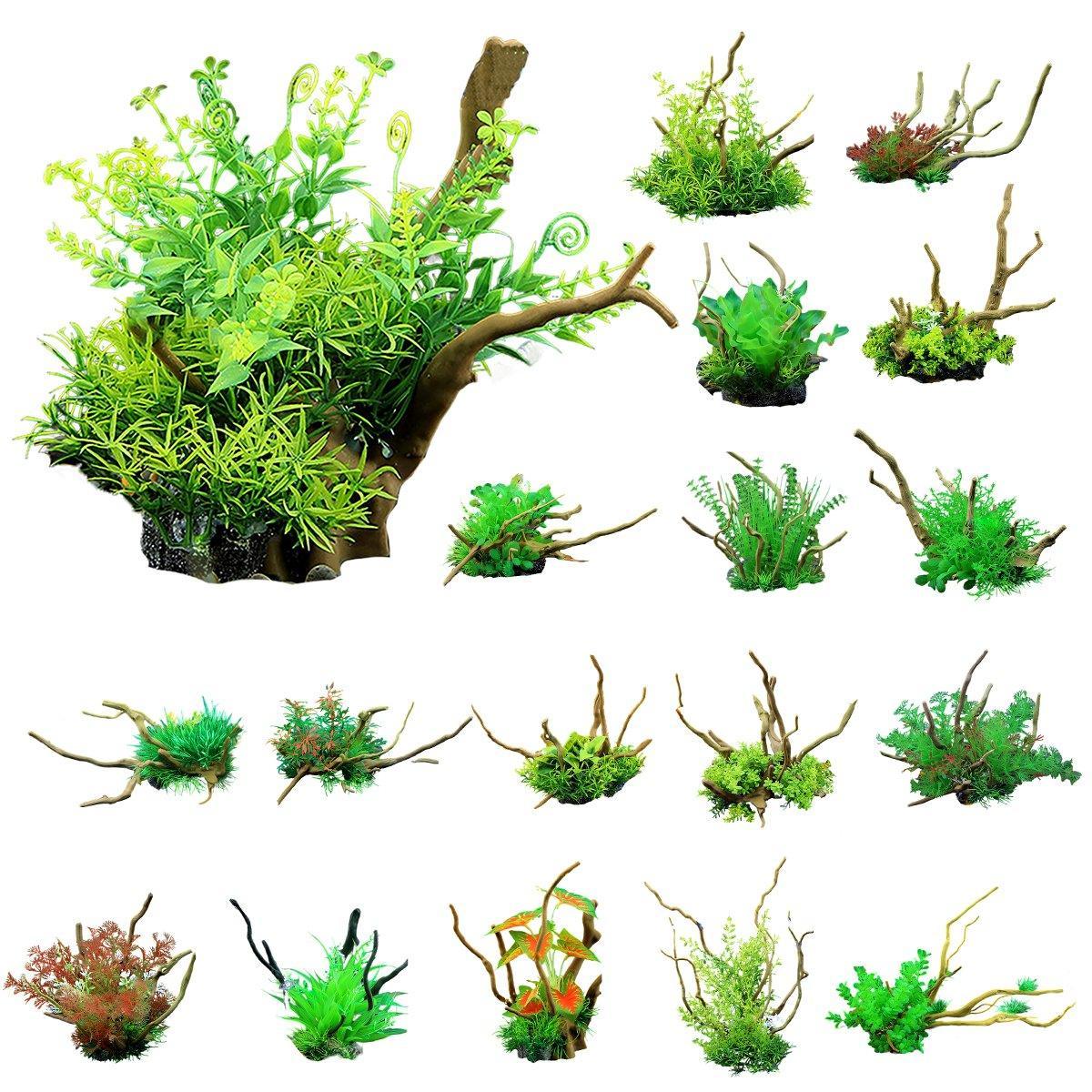 Aquarium Landscaping Decoration Artificial Wood and Plants Fish Tank Ornament - CM2502-Green