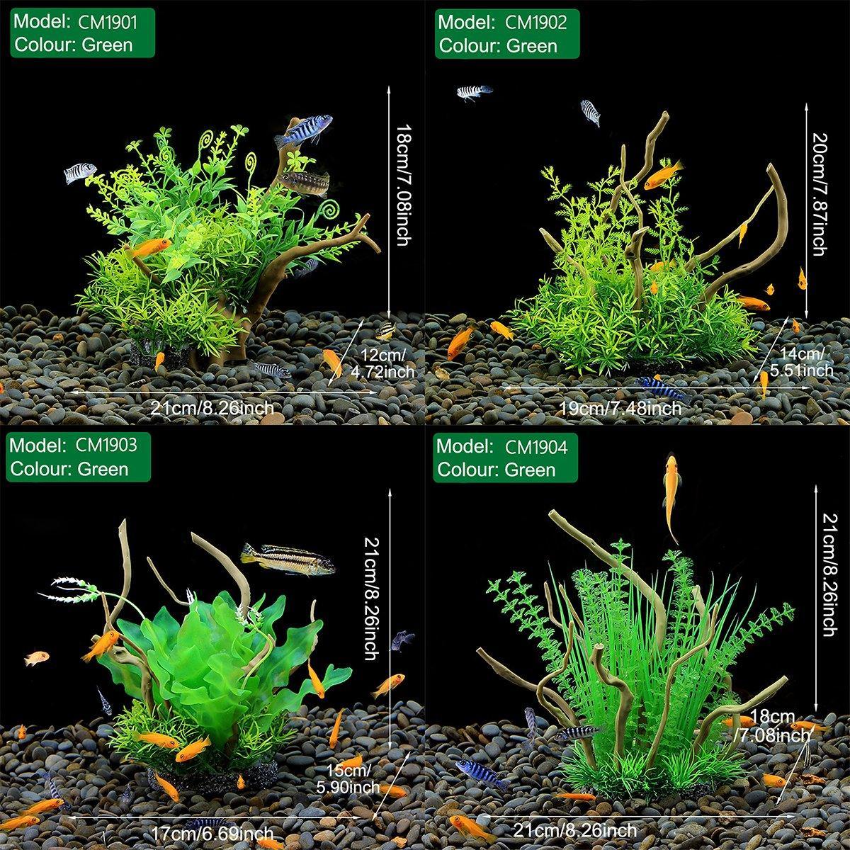 Aquarium Landscaping Decoration Artificial Wood and Plants Fish Tank Ornament - CM2502-Green