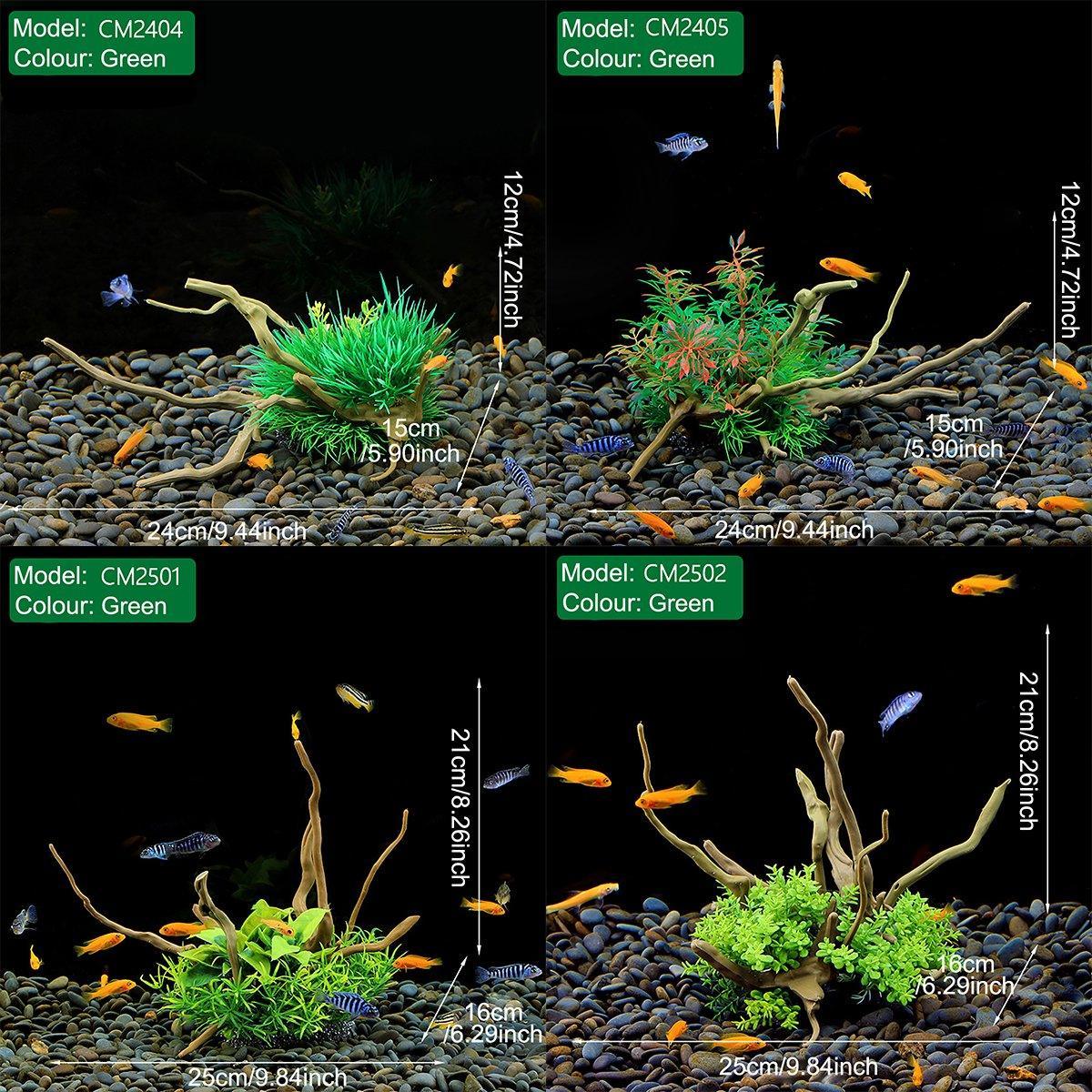 Aquarium Landscaping Decoration Artificial Wood and Plants Fish Tank Ornament - CM2503-Green