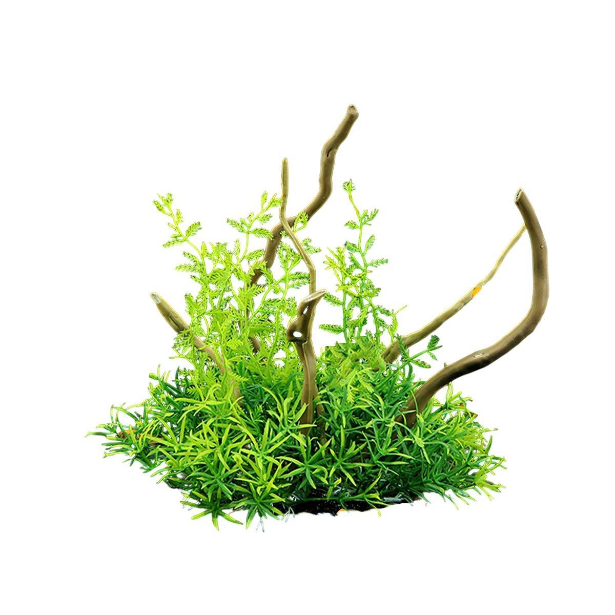 Aquarium Landscaping Decoration Artificial Wood and Plants Fish Tank Ornament - CM2503-Green