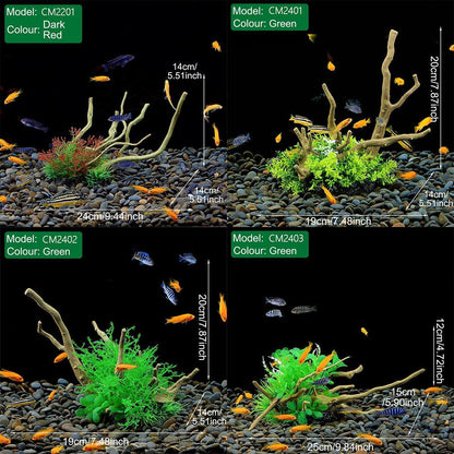 Aquarium Landscaping Decoration Artificial Wood and Plants Fish Tank Ornament - CM3302-Green