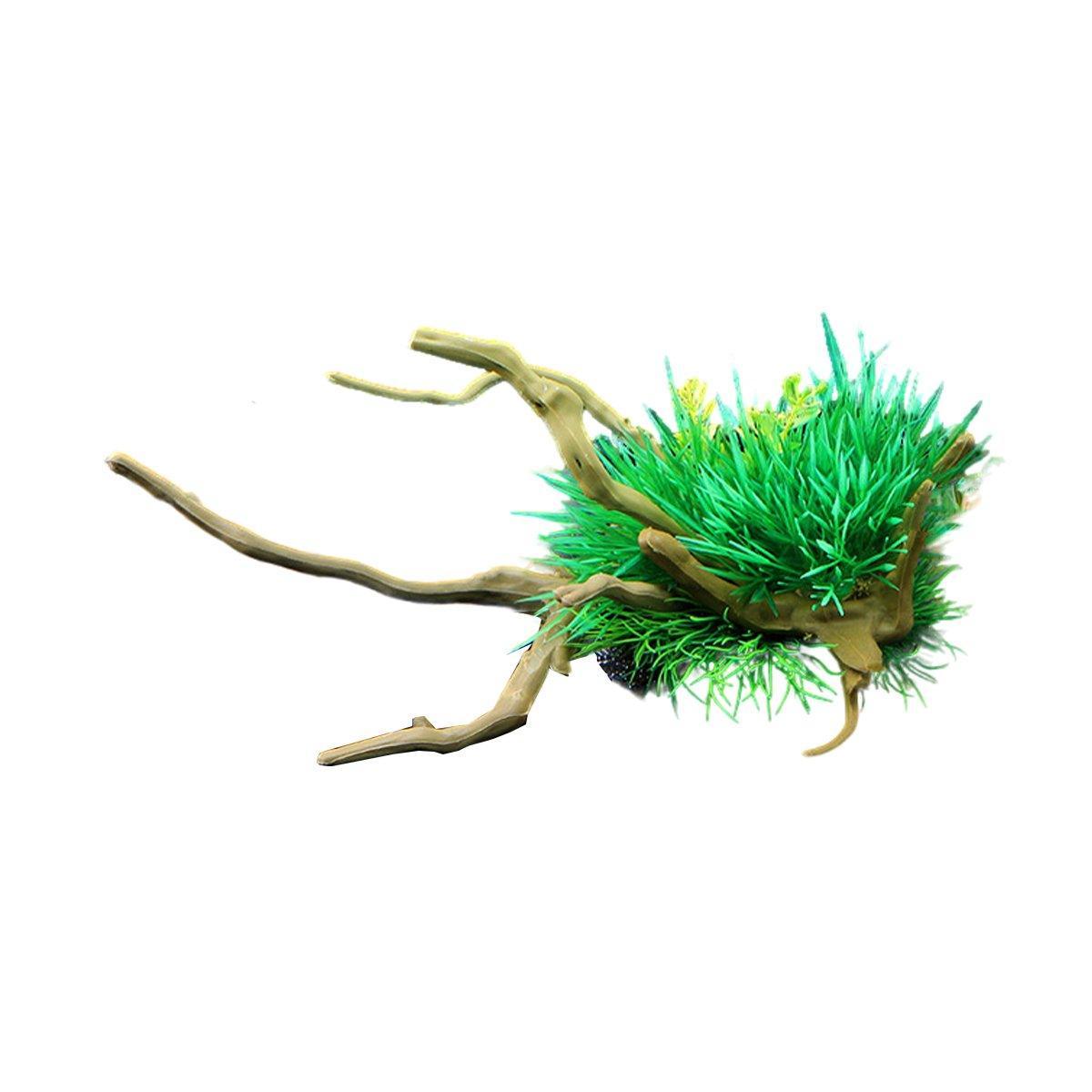 Aquarium Landscaping Decoration Artificial Wood and Plants Fish Tank Ornament - CM3302-Green