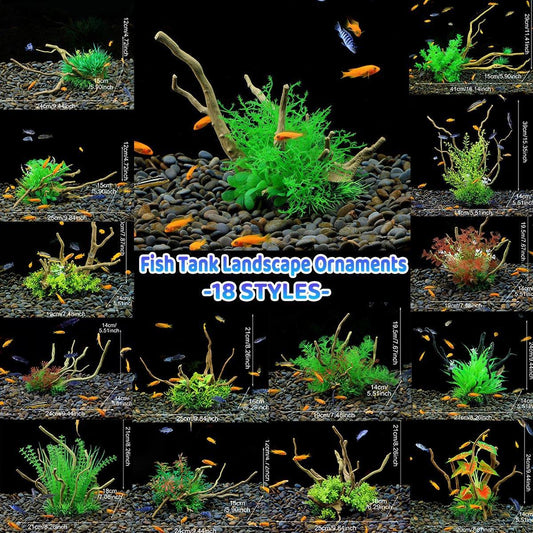 Aquarium Landscaping Decoration Artificial Wood and Plants Fish Tank Ornament - CM3901-Green