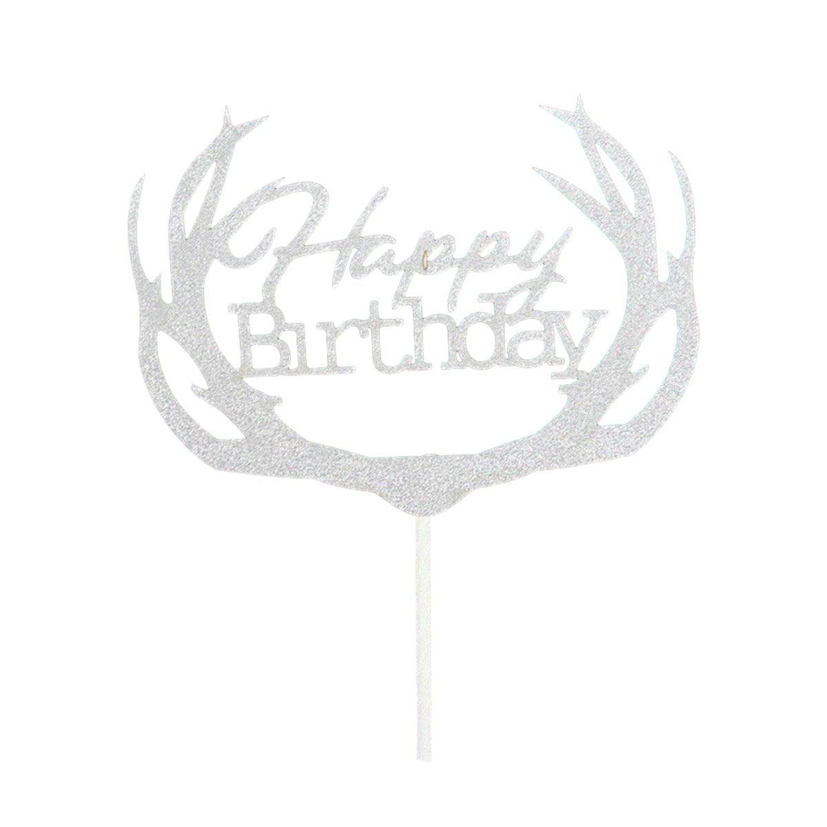 Happy Birthday Cake Topper Colour Printed Acrylic Party Decorations - Rose Red-Deer