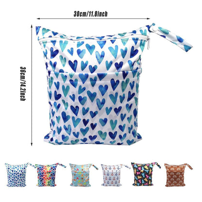 2PCS Cartoon Printed Diaper Bag Double Zipper Washable Storage Organizer - Blue Heart
