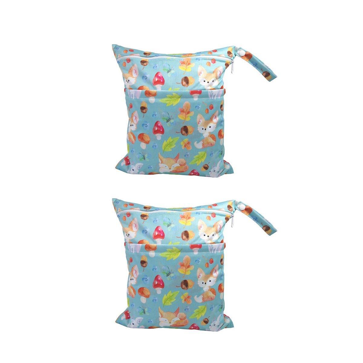 2PCS Cartoon Printed Diaper Bag Double Zipper Washable Storage Organizer - Blue Heart