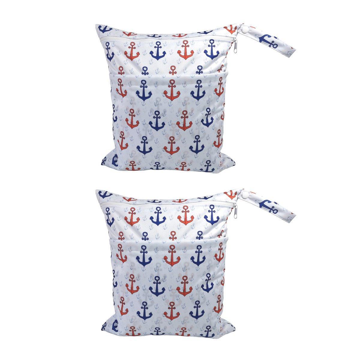 2PCS Cartoon Printed Diaper Bag Double Zipper Washable Storage Organizer - Blue Heart