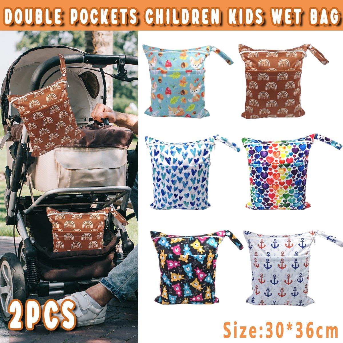 2PCS Cartoon Printed Diaper Bag Double Zipper Washable Storage Organizer - Colour Heart