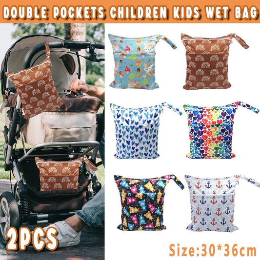 2PCS Cartoon Printed Diaper Bag Double Zipper Washable Storage Organizer - Fox Cone