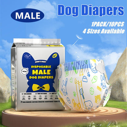 Male Disposable Dog Diapers Leakproof Breathable with Colour Indicator - L 63-81cm