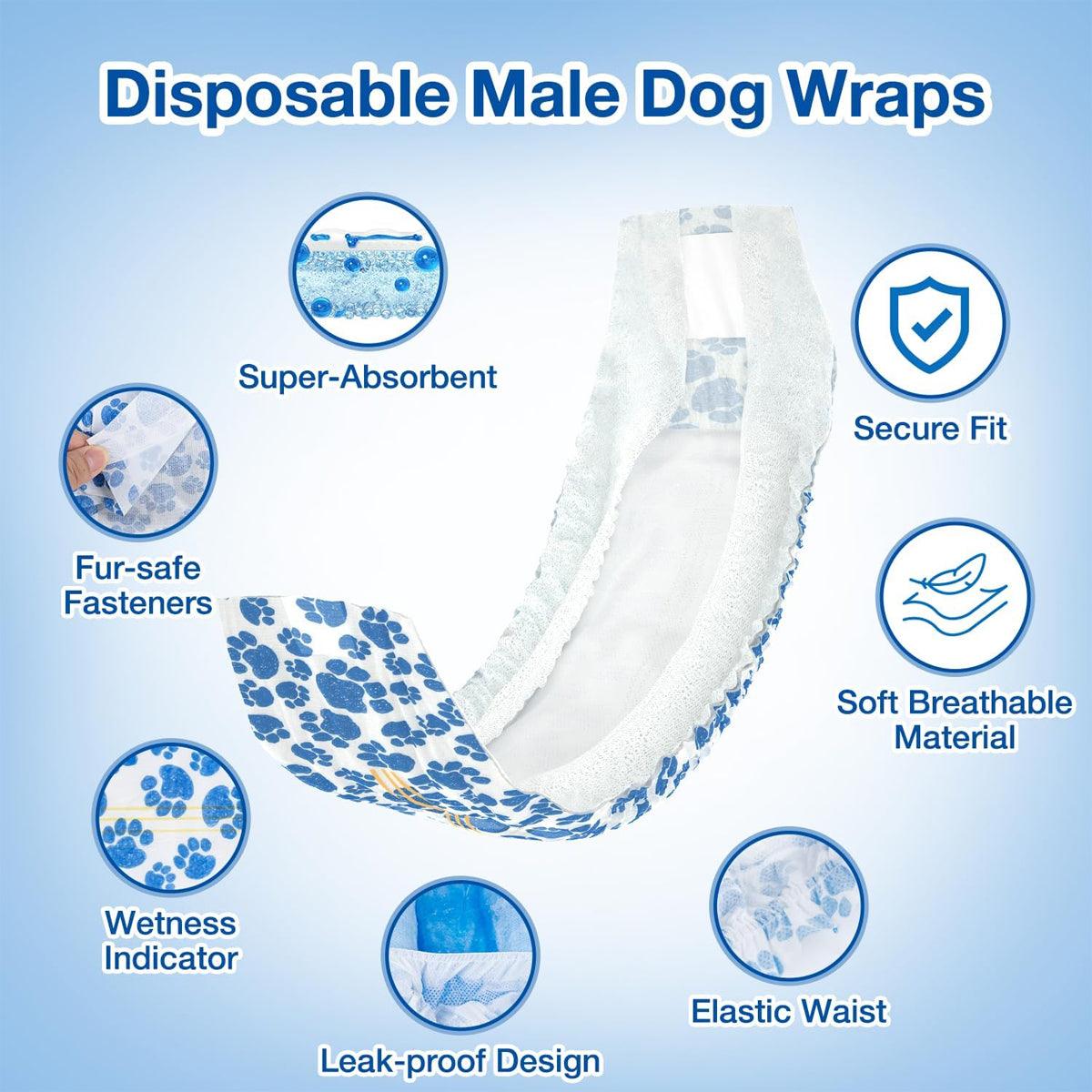 Male Disposable Dog Diapers Leakproof Breathable with Colour Indicator - S 30-48cm