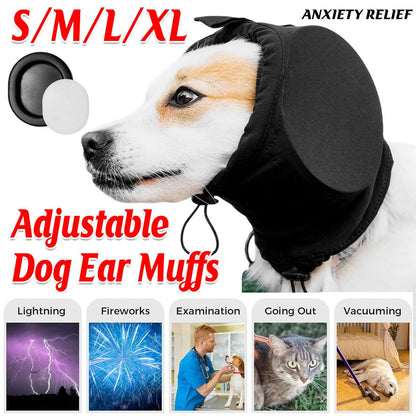 Black Adjustable Dog Ear Muffs Noise Reducing Pet Headwrap Protective Ear Cover - M