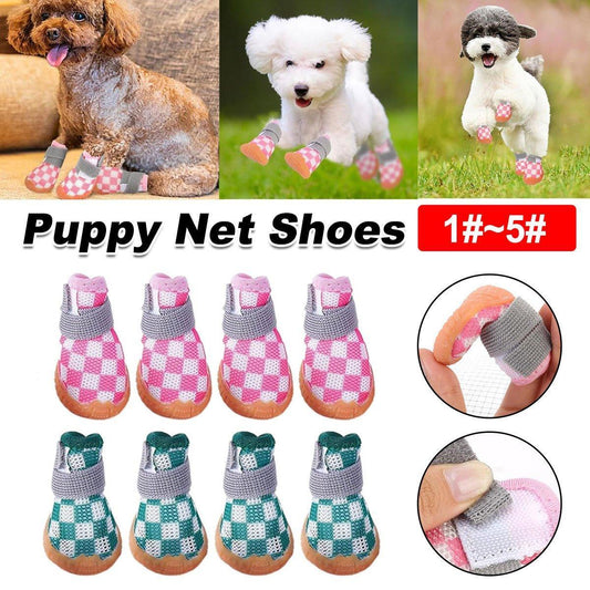 4pcs Breathable Mesh Dog Shoes Small Pets Puppy Paw Protection Summer Boots - Green-4