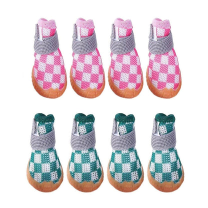4pcs Breathable Mesh Dog Shoes Small Pets Puppy Paw Protection Summer Boots - Green-5