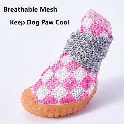 4pcs Breathable Mesh Dog Shoes Small Pets Puppy Paw Protection Summer Boots - Pink-3