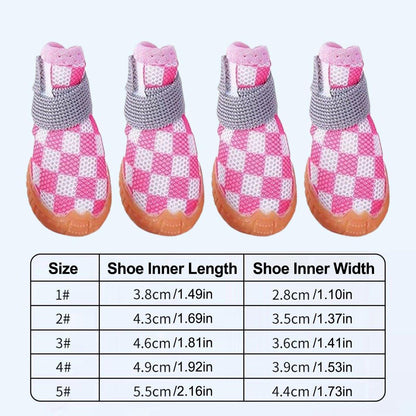 4pcs Breathable Mesh Dog Shoes Small Pets Puppy Paw Protection Summer Boots - Pink-4