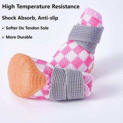 4pcs Breathable Mesh Dog Shoes Small Pets Puppy Paw Protection Summer Boots - Pink-4