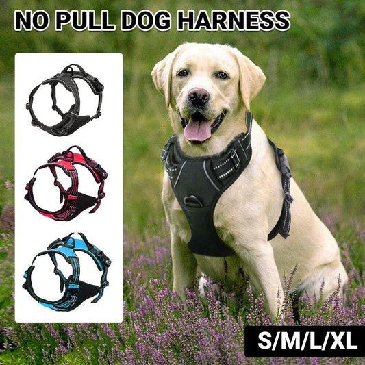 Adjustable No-Pull Dog Harness Vest S-XL Reflective Pet Training Outdoor Handle - Red-S
