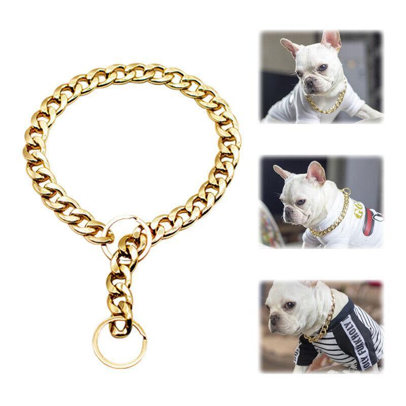 Dog Chain Collar Heavy Duty Choker Double Pet Slip Check Twist Link Chrome Chain Gold - 45CM