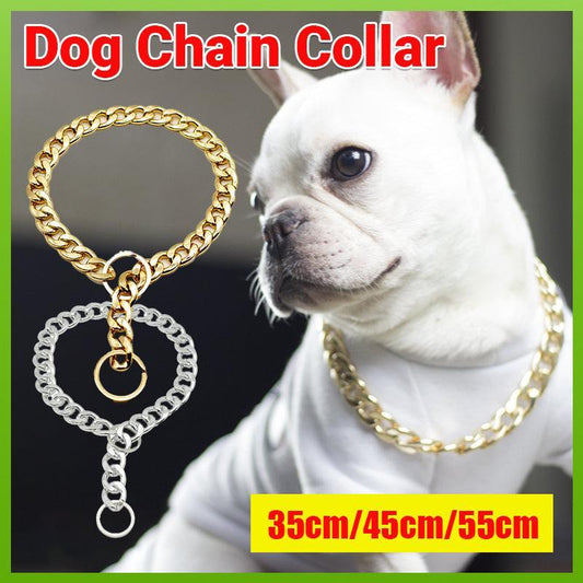 Dog Chain Collar Heavy Duty Choker Double Pet Slip Check Twist Link Chrome Chain Silver - 55CM