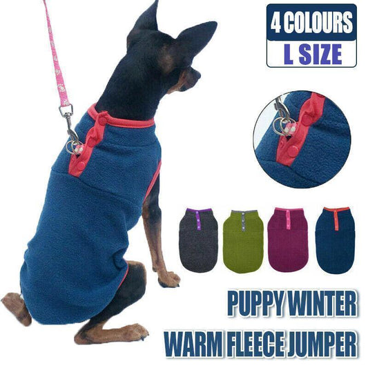 L Pet Dog Puppy Winter Warm Fleece Jumper Vest Coat Jacket Apparel Clothes Outdoor - Grey
