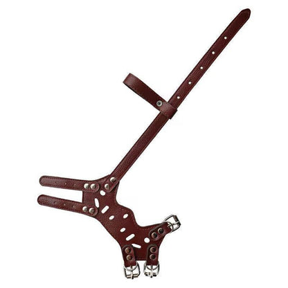 Adjustable Leather Pet Dog Mask Mouth Muzzle Anti Barking Bite Stop Chewing Brown - XL