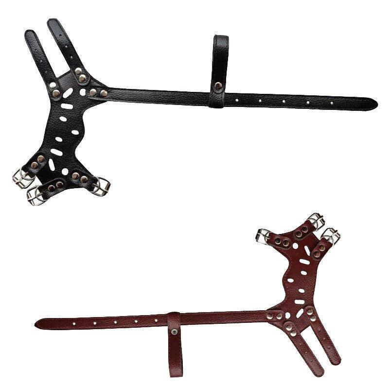 Adjustable Leather Pet Dog Mask Mouth Muzzle Anti Barking Bite Stop Chewing Brown - XL