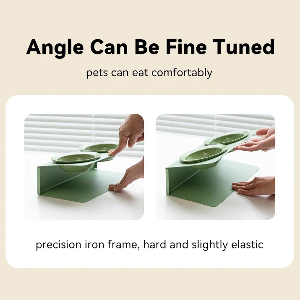 Ceramic Slanted Double Pet Bowl Cat Dog Food Water Bowl Non-Slip Feeding Dish - Purple