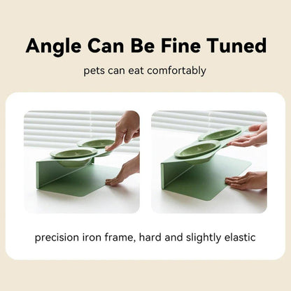 Ceramic Slanted Double Pet Bowl Cat Dog Food Water Bowl Non-Slip Feeding Dish - Purple