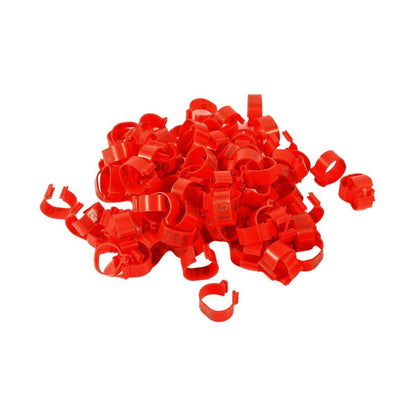 100X 001-100 Digital Numbered Bird Leg Band Rings Clip For Pigeon Parrot Poultry - Red
