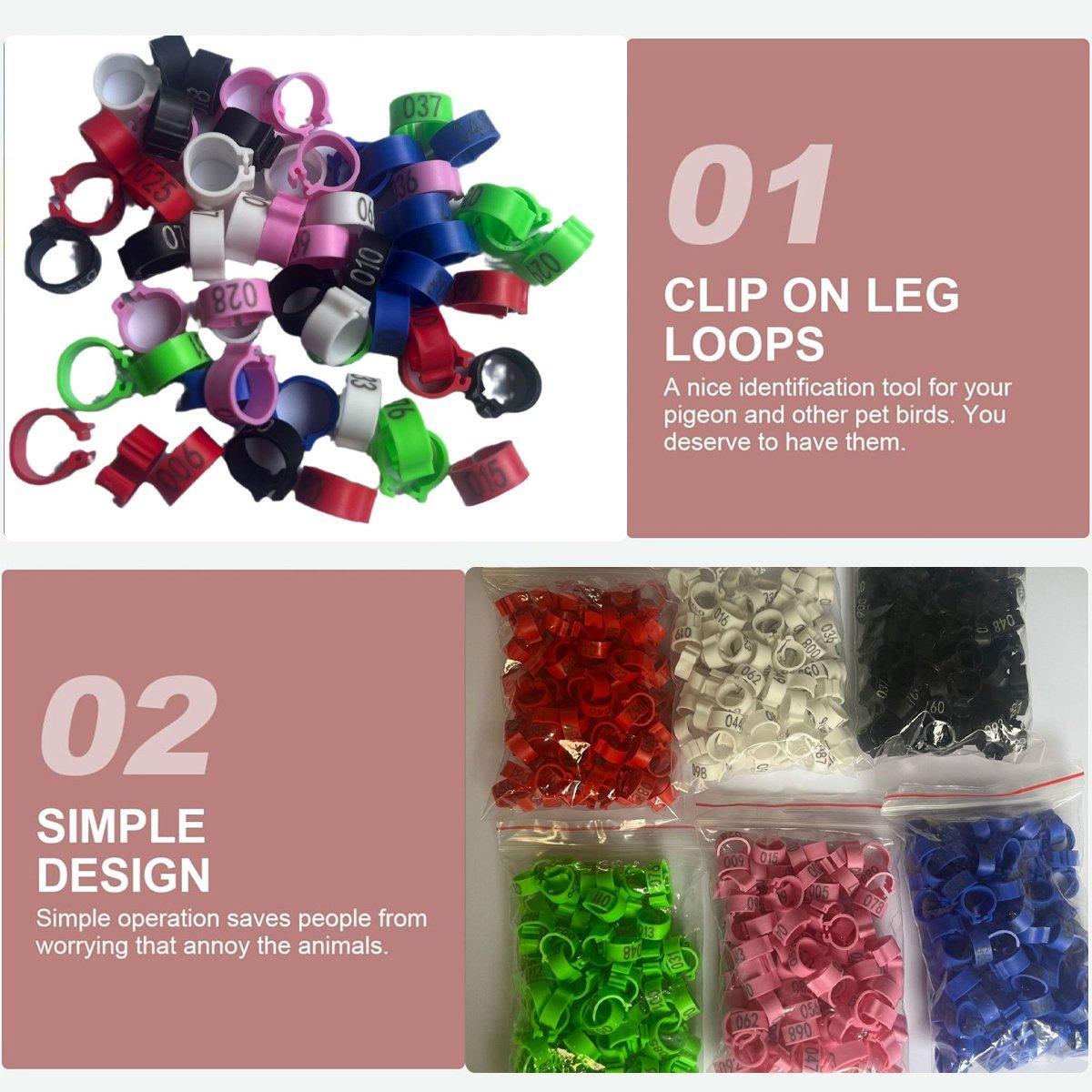 100X 001-100 Digital Numbered Bird Leg Band Rings Clip For Pigeon Parrot Poultry - Dark Blue