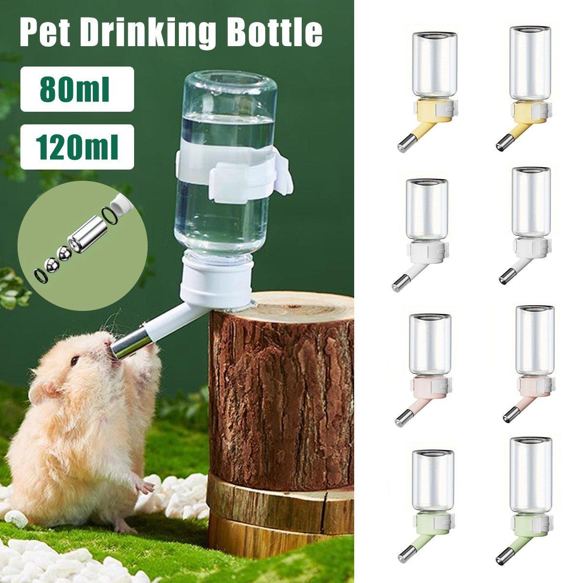 Pet Water Bottle for Hamster Guinea Pig Rabbit Vacuum Drinking Feeder Kettle - 120ml-Pink