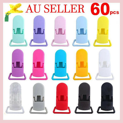 60 Random Colored Plastic Pacifier Dummy Clip Suspender Badge Holder for Crafts
