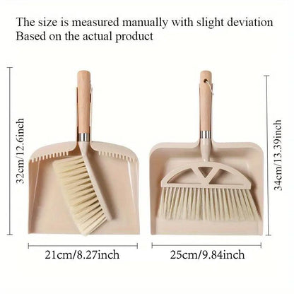 Wooden Handle Mini Brush and Dustpan Set for Desktop Cleanup Small Sweeper Set - B39
