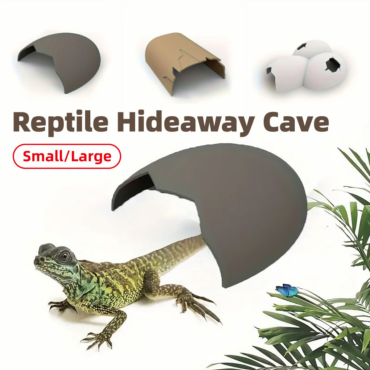 Reptile Hideout Plastic Cave Decorative Shelter for Lizard Snake Spider Habitat - Eggshell Set of 2