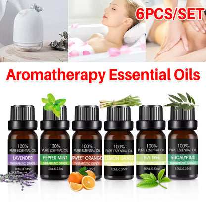 Essential Oil Set 6 Bottles Plant Aromatherapy Oils Natural Scent for Diffuser