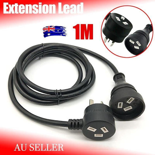 1M Piggyback Extension Cord 240V Power Lead Cable Au 3-Pin Black Au