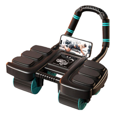 Four Wheel Abdominal Exercise Roller Elbow Support for Core Strength Training - Black