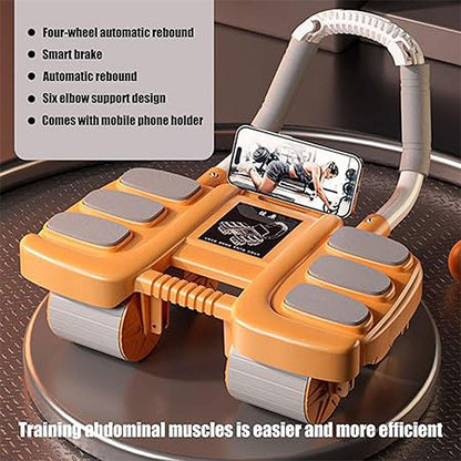 Four Wheel Abdominal Exercise Roller Elbow Support for Core Strength Training - Orange