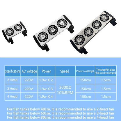 Mini Aquarium Cooling Fan for Fish Shrimp Tanks Quiet Temperature Control - Four head