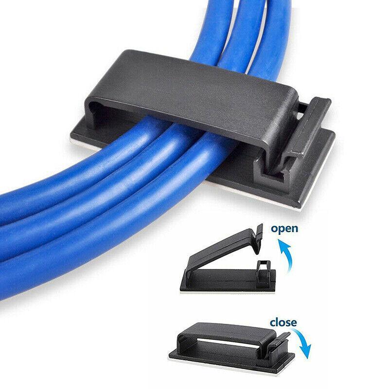 Adhesive Cable Clips Management Clamp Wire Organiser Rectangle Tidy Desk Holder