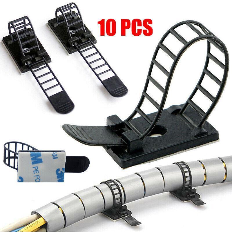 Adjustable Cable Clips Straps Adhesive Cord Management Wire Organizer Black Au